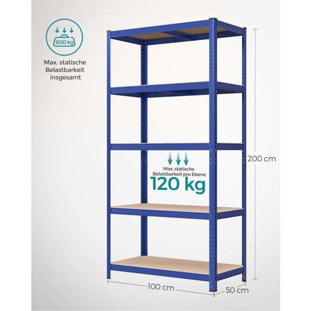 regal-songmics-200x100x50-cm-5p120kg-glr050q01-rjavo-moder-3500440-4 REGAL SONGMICS 200X100X50 CM 5P/120KG GLR050Q01 RJAVO-MODER - slika 5