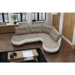 Sedežna garnitura ANJA . Kotna sedežna garnitura ANJA je zelo praktična in funkcionalna. Narejena je v kombinaciji kvalitetnega umetnega usnja in blaga.