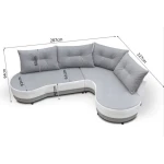 Sedežna garnitura ANJA . Kotna sedežna garnitura ANJA je zelo praktična in funkcionalna. Narejena je v kombinaciji kvalitetnega umetnega usnja in blaga.