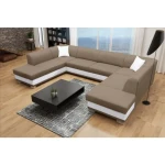 Sedežna garnitura DAVOR . Kotna sedežna garnitura DAVOR je prostorna sedežna garnitura. Narejena iz umetnega usnja in blaga. Vsebuje dva predala za