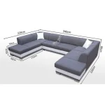 Sedežna garnitura DAVOR . Kotna sedežna garnitura DAVOR je prostorna sedežna garnitura. Narejena iz umetnega usnja in blaga. Vsebuje dva predala za