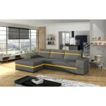 Sedežna garnitura FACE . Kotna sedežna garnitura FACE je zelo praktična in funkcionalna. Narejena je v kombinaciji kvalitetnem blaga ter umetnega usnja.