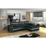 Sedežna garnitura FACE . Kotna sedežna garnitura FACE je zelo praktična in funkcionalna. Narejena je v kombinaciji kvalitetnem blaga ter umetnega usnja.