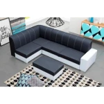 Sedežna garnitura MISTER + tabure . Sedežna garnitura MISTER + tabure je zelo praktična in funkcionalna. Narejena je v kombinaciji umetnega usnja ter blaga.