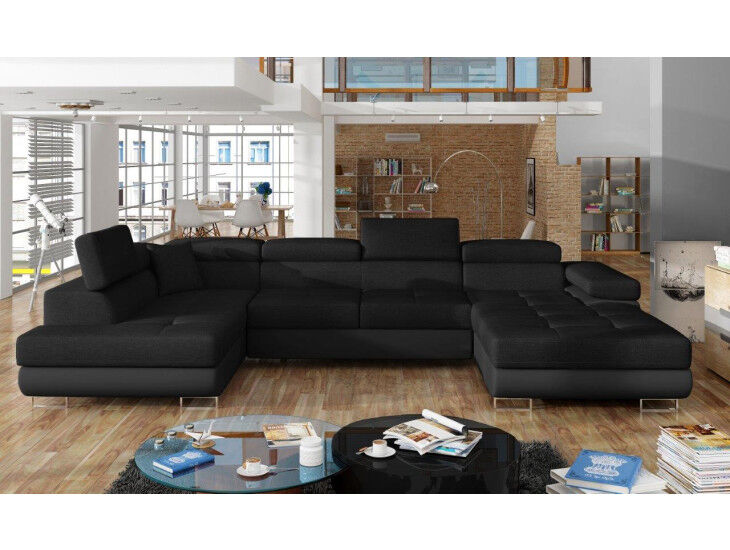 Sedežna garnitura RODRIGO - črno/črna je moderna in kvalitetna. Ima nastavljive vzglavnike ter vsebuje zaboj za shranjevanje. Sedežna se raztegne v