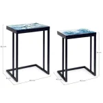 Set 2 klubskih mizic REEF K03 je eleganten set z očarljivim motivom na mizni plošči. Mizici imasta kovinski okvir in top iz MDF-ja. Mizici sta različne