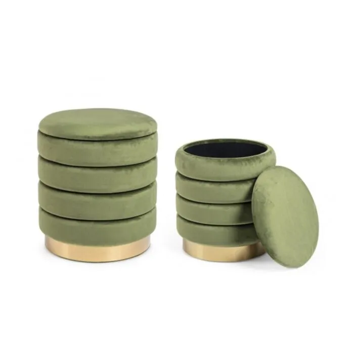 Set 2 taburejev DARINA zelena Set 2 taburejev DARINA zelena . Set 2 taburejev DARINA zelena ima strukturo iz MDF-ja in vezane plošče, prevleko ima iz poliestra ki oddaja učinek žameta.