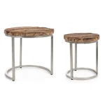 Set 2 visokih klubskih mizic RAFTER je eleganten komplet pohištva, ki popestri vsak prostor. Mizici imasta kovinski okvir in vrh iz lesa. Nogice so iz kovine,