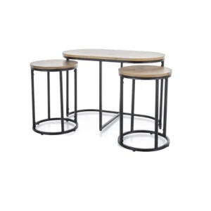 Set 3 klubskih mizic SIANA . Set 3 klubskih mizic SIANA, je eleganten kos pohištva. Vrh je narejen iz MDF-ja in furnirja. Ogrodje je narejeno iz kovine. Set