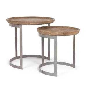 Set2 klubske mize NARVIK krog . Set2 klubske mize NARVIK krog ima jekleni okvir in vrh iz lesa. Dimenzije: širina: Ø43cm širina: 43h; Ø53cm globina: 43h;