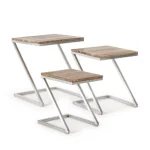 Set3 klubske mizice OSBERT . Set3 klubske mizice OSBERT ima okvir iz nerjavečega jekla in top iz akacijevega lesa. Dimenzije: širina: 35cm globina: 35cm