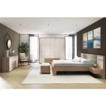 Spalnica GODIVA . Kompletna spalnica GODIVA bo poskrbela za vaš počitek in mir, obenem pa ima veliko prostora za shranjevanje oblačil v garderobni omari za