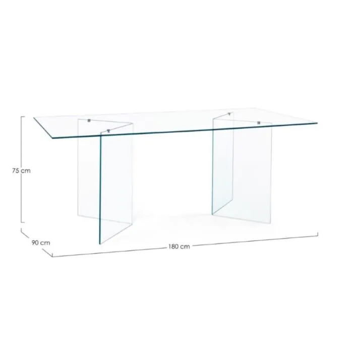 Steklena Jedilna miza IRIDE 180X90 Steklena Jedilna miza IRIDE 180X90 . Steklena jedila miza IRIDE 180 x 90 je modernega dizajna. Sestavljajo jo 10 mm debele steklene noge in mizna plošča iz