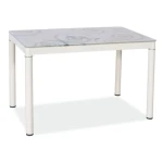 Steklena jedilna miza MAŠA 80x60 . Steklena jedilna miza MAŠA 80x60, v kombinaciji kaljenega stekla in kovine, bo prinesla svežino v vaš prostor.