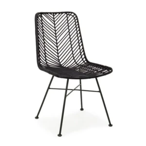 Stol LORENA črna . Stol LORENA črna je moderno dizajniran. Konstrukcija je narejena iz trpežnega jekla. Pletivo je iz ratana kar omogoča enostavno