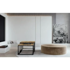 Tabure ARA . Tabure ARA je eleganten, okrogel tabure. Vsebuje fleksibilno peno, ogrodje je narejeno iz lesa. Dodatno stabilnost omogočajo dvocentimeterske