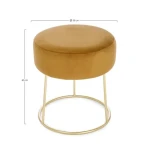 Tabure CLARISSA rumena D35 . Tabure CLARISSA rumena D35 ima noge iz jekla, sedež je iz poliestra ki ima žametni učinek. Polnjen je z poliuretansko peno.