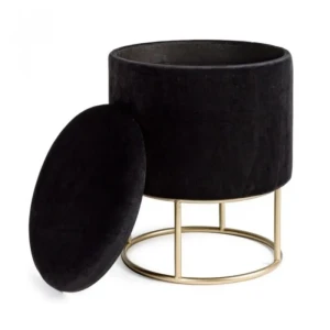 Tabure POLINA črna . Tabure POLINA je dobavljiv v črni barvi. Okvir je iz MDFja in vezanega lesa, noga je kovinska (zlato obarvana). Prevleka je iz poliestra