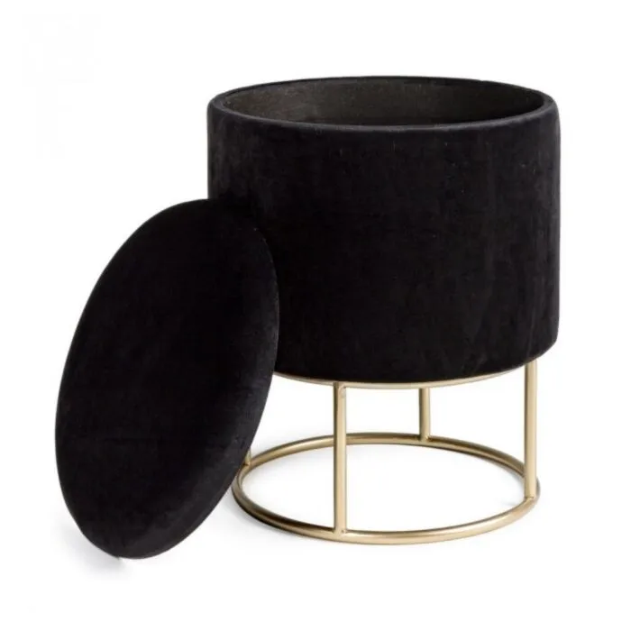 Tabure POLINA črna . Tabure POLINA je dobavljiv v črni barvi. Okvir je iz MDFja in vezanega lesa, noga je kovinska (zlato obarvana). Prevleka je iz poliestra