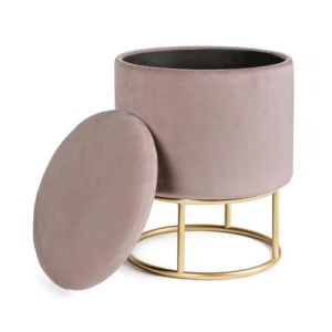 Tabure POLINA roza . Tabure POLINA je dobavljiv v roza barvi. Okvir je iz MDFja in vezanega lesa, noga je kovinska (zlato obarvana). Prevleka je iz poliestra z