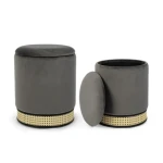 Tabure SET2 MILENA siva . Struktura tabureja MILENA je iz MDFja in vezane plošče. Prevleka je iz poliestra z žametnim učinkom. Dekorativni trak je iz