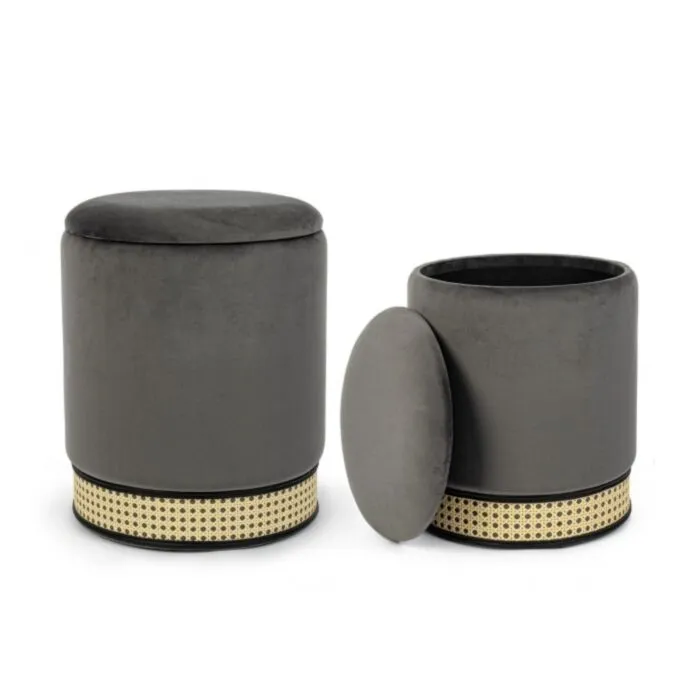 Tabure SET2 MILENA siva Tabure SET2 MILENA siva . Struktura tabureja MILENA je iz MDFja in vezane plošče. Prevleka je iz poliestra z žametnim učinkom. Dekorativni trak je iz