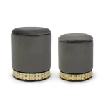 Tabure SET2 MILENA siva . Struktura tabureja MILENA je iz MDFja in vezane plošče. Prevleka je iz poliestra z žametnim učinkom. Dekorativni trak je iz