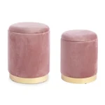 Tabure SET2 POLINA roza . Ogrodje taburejev POLINA je narejeno iz MDFja in vezanih plošč. Prevleka je iz poliestra z žametnim učinkom. Dno ima kovinski