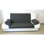 Trosed HAITI - bel . Trosed HAITI v belem umetnem usnju / črnem blagu je moderen in mladosten trosed, ki se raztegne v posteljo pod katero ima tudi predal za