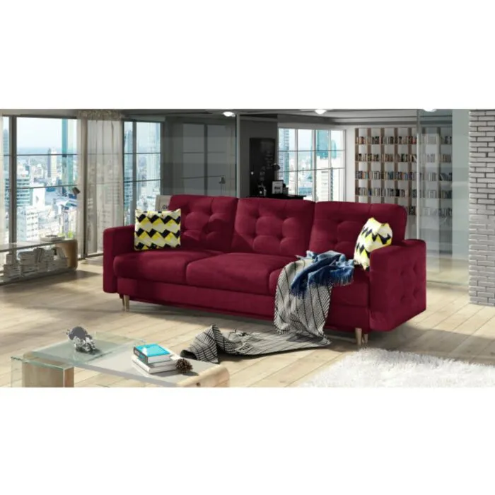 Trosed MIJA Trosed MIJA . Trosed MIJA je trosed s stilom skandinavskega sloga. Dobavljiva je v kvalitetnem blagu. Trosed ima pomožno ležišče in predal Je vzmetena in