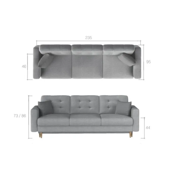 Trosed MIJA 2 Trosed MIJA 2 . Trosed MIJA 2 je trosed s stilom skandinavskega sloga. Dobavljiva je v kvalitetnem blagu. Trosed ima pomožno ležišče in predal, je vzmeten