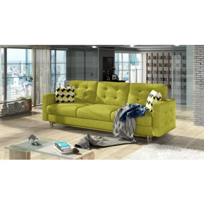 Trosed MIJA Trosed MIJA . Trosed MIJA je trosed s stilom skandinavskega sloga. Dobavljiva je v kvalitetnem blagu. Trosed ima pomožno ležišče in predal Je vzmetena in