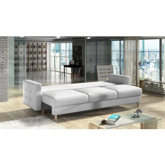 Trosed MIJA Trosed MIJA . Trosed MIJA je trosed s stilom skandinavskega sloga. Dobavljiva je v kvalitetnem blagu. Trosed ima pomožno ležišče in predal Je vzmetena in