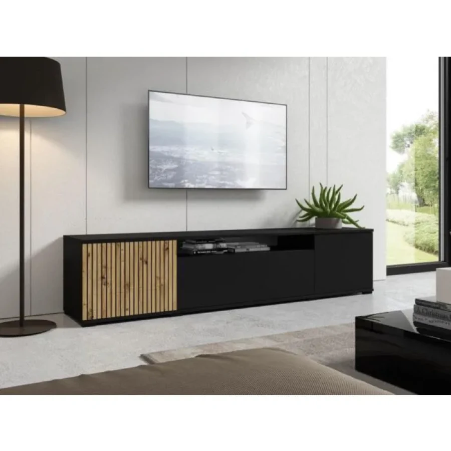 TV omarica AZUR 1 . Tv omarica AZUR 1 je narejena iz kvalitetne laminirane plošče. Vrata se odpirajo s sistemom "push to open". Nogice ima plastične.