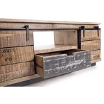 Tv regal TUDOR je narejen iz lesenega okvirja (mango), podnožje je kovinsko. Dimenzije: širina: 130cm globina: 40cm višina: 50cm