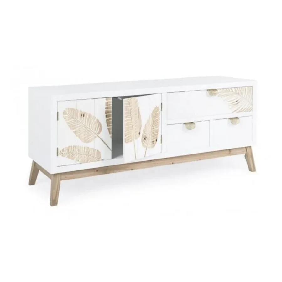TV regal 2A-3C FOLIUM . TV regal 2A-3C FOLIUM je narejen iz laminirane plošče in ima jeklene ročaje. Dimenzije: širina: 120cm globina: 40cm višina: 52cm