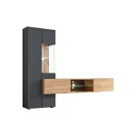 TV regal ANTI . TV regal ANTI je narejen iz kvalitetne laminirane plošče, 16 mm debeline. Na levi strani vsebuje stoječo omaro, ki vsebuje 4 police. Desna