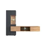 TV regal ANTI . TV regal ANTI je narejen iz kvalitetne laminirane plošče, 16 mm debeline. Na levi strani vsebuje stoječo omaro, ki vsebuje 4 police. Desna