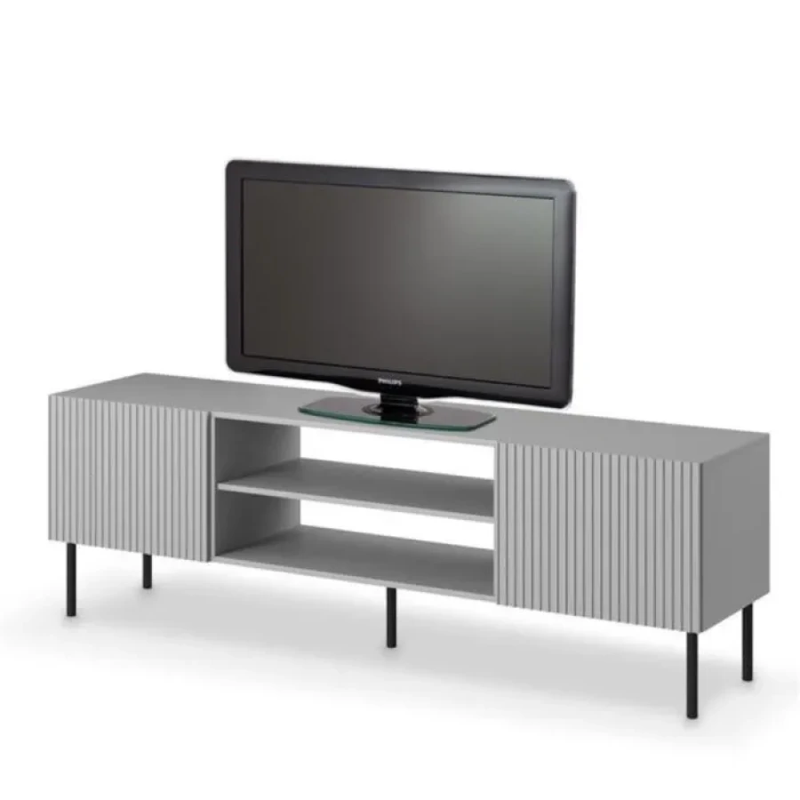 TV regal ASANA . TV regal ASANA, je eleganten in sodoben kos pohištva, izdelan iz laminirane iverne plošče in MDF-ja, s trdnimi kovinskimi nogami. V barvni
