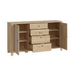 TV regal COCKA . TV regal COCKA je narejen iz kvalitetne laminirane plošče, debeline 16 - 22 mm. Vsebuje tempirano steklo ter LED osvetlitev. Noge so iz