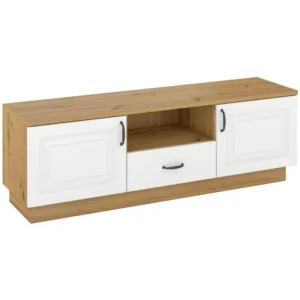 TV regal FAJA . TV regal FAJA je praktičen in kakovosten kos pohištva. Njegova zasnova vključuje dve omarici, predal in poličko, kar omogoča priročno