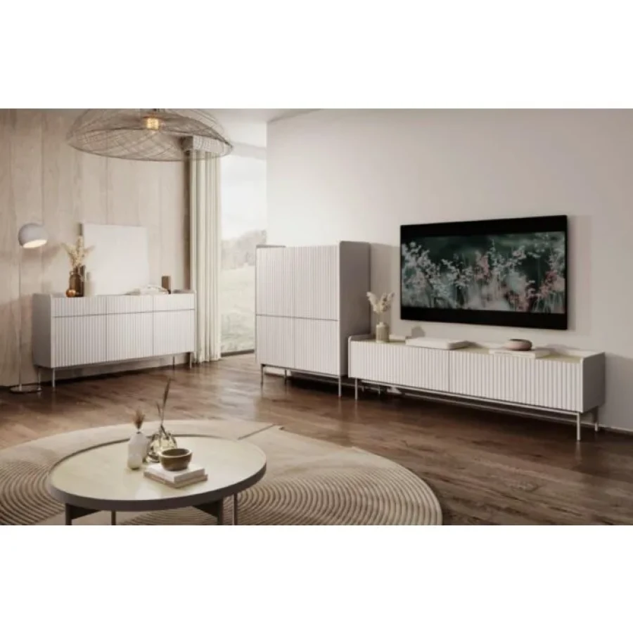 Tv regal LEVAS . Dnevni regal LEVAS, je eleganten kos pohištva, ki popestri vaš prostor s svojim luksuznim dizajnom. Narejen je iz kakovostnih materialov v