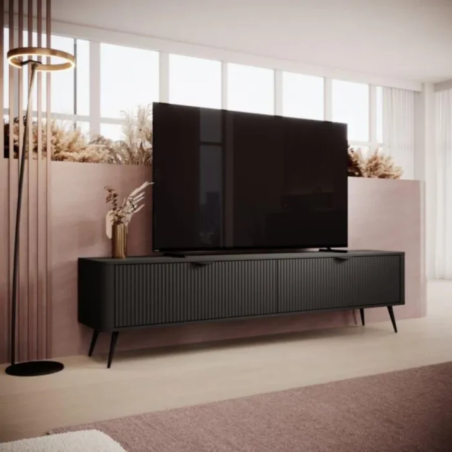 TV regal LILJA 200 - črna . TV regal LILJA 200 - črna, je eleganten kos pohištva, ki popestri vaš prostor s svojim luksuznim dizajnom. Narejen je iz