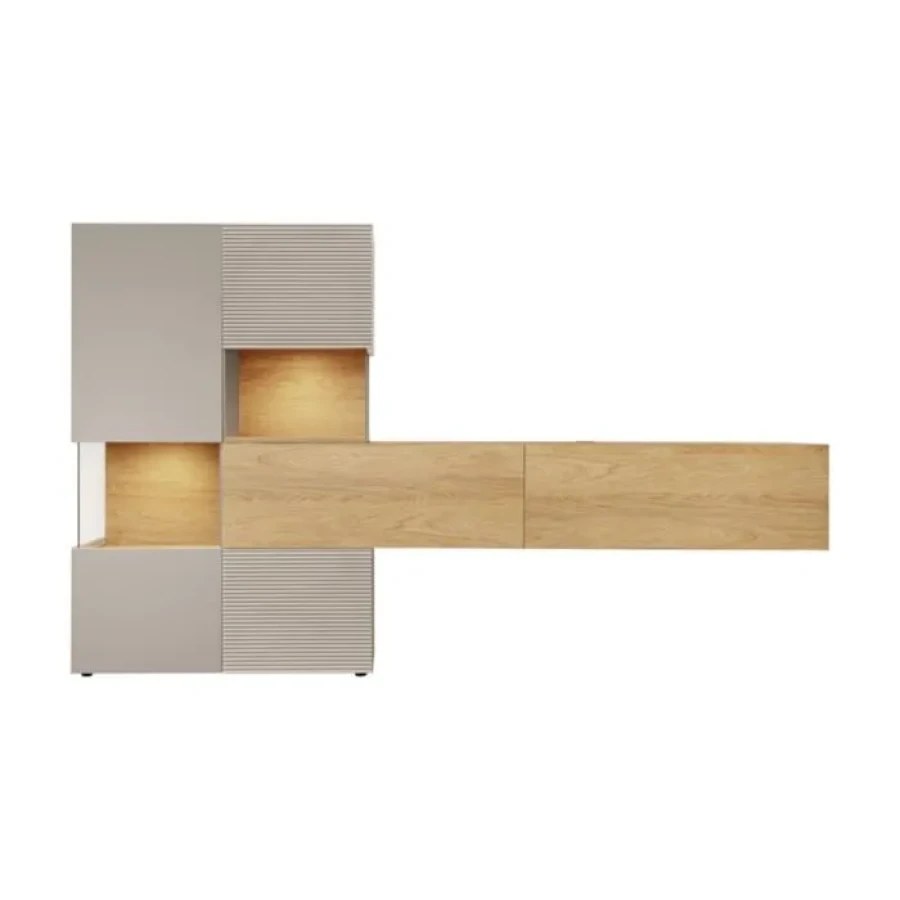 TV regal MINIKA . TV regal MINIKA je izdelan iz iverne plošče debeline 16 mm in MDF-ja, ponuja idealno kombinacijo funkcionalnosti in estetike. Z elegantnimi