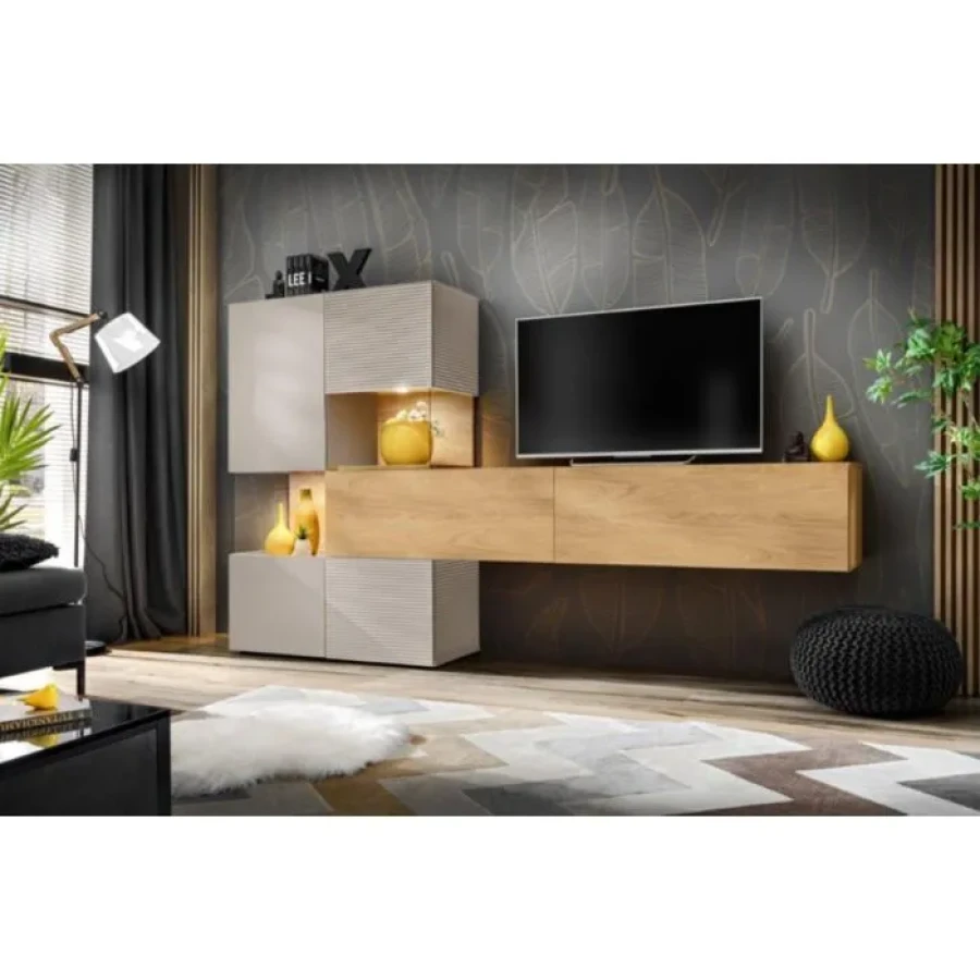 TV regal MINIKA . TV regal MINIKA je izdelan iz iverne plošče debeline 16 mm in MDF-ja, ponuja idealno kombinacijo funkcionalnosti in estetike. Z elegantnimi