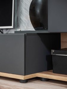 TV regal SALY . TV regal SALY ima modernost ter prostornost. Izjemen dizajn regala bo popoln za moderno ureditev. Odpira se brez ročajev ter zasteklitev je iz