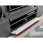 TV regal SONIC . TV regal SONIC je narejen iz kvalitetnih materialov, dobavljiv v dveh različnih barvah. Korpus je iz laminirane plošče 16 mm debeline,