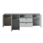 TV regal VIVIJA 5 . TV regal VIVIJA 4 v barvni kombinaciji hrasta in sive bo vašemu prostoru dodal toplino in eleganco. Izdelan je iz kakovostne iverne