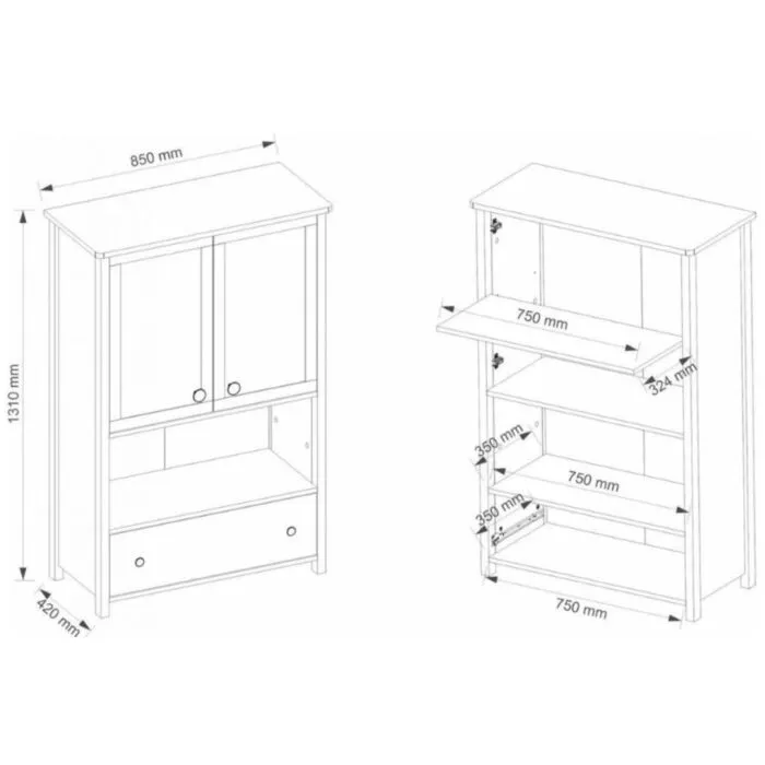 Visoka komoda LINA Visoka komoda LINA . Visoka komoda LINA je eleganten predalnik z dvema vratama, polico za knjige ter prostoren in lahko dostopen predal. Zlije se v vsak