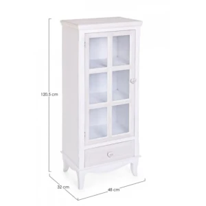 Vitrina 1A-1C CHARLENE . Vitrina 1A-1C CHARLENE je narejena iz MDF-ja in ima gumbe iz polismole. Gumbi vitirine so v oblliki srca, kar še posebaj popestri